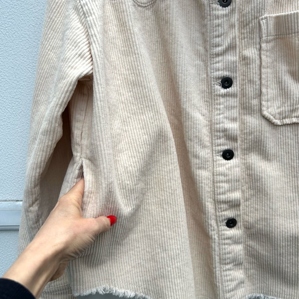 Zara Corduroy Shacket Cream Ivory Raw Hem Shirt Jacket Women M Casual Layer - Picture 9 of 14